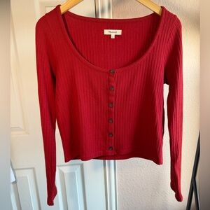 Madewell Red Ribbed Cropped Shirt